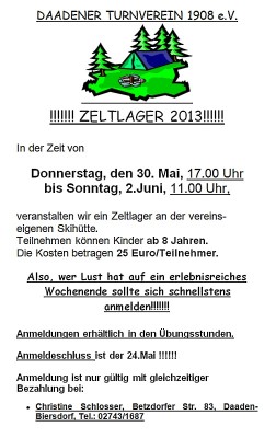 Ausschreibung Zeltlager 2013