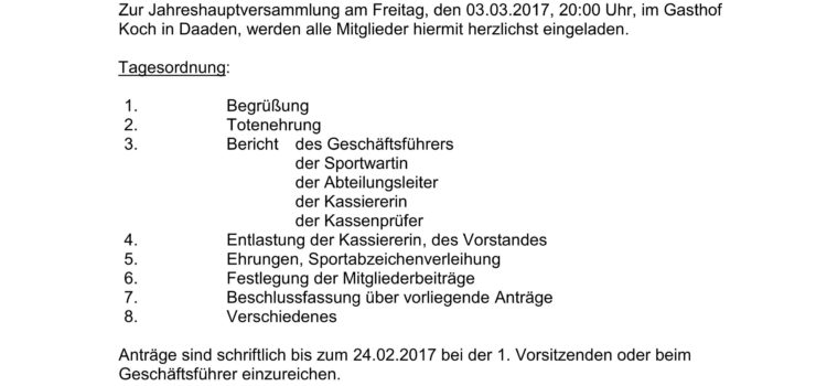 Jahreshauptversammlung 2017 Jahreshauptversammlung 2017
